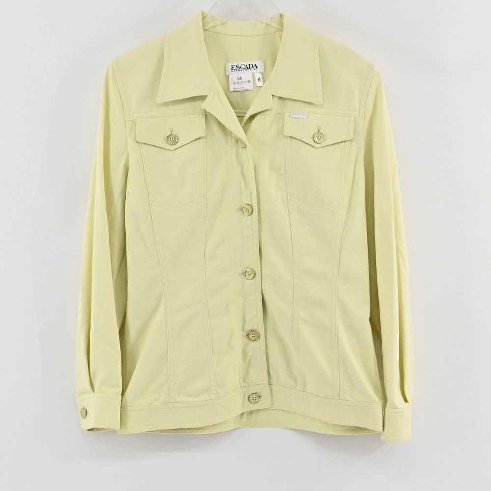 Escada Denim Jacket Womens Size 36 Yellow Cotton Field Utility Italy Vintage 90s